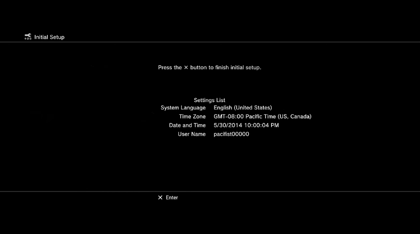 PS3 settings summary and confirmation screen.