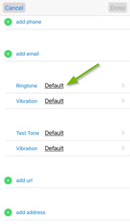 Ringtone pointed out in contact editing.