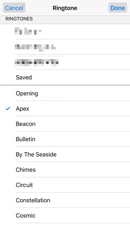 List of ringtones to pick from.