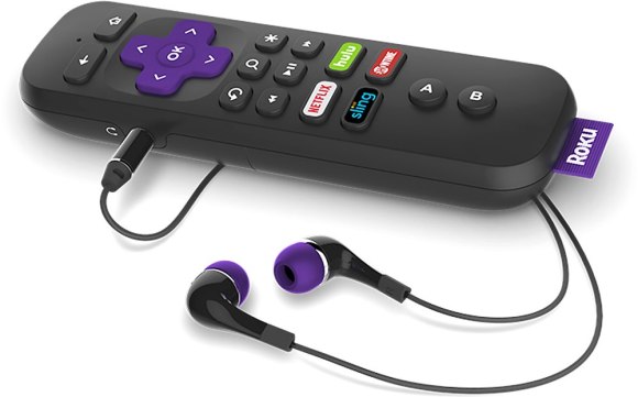 Remote control with earbuds.