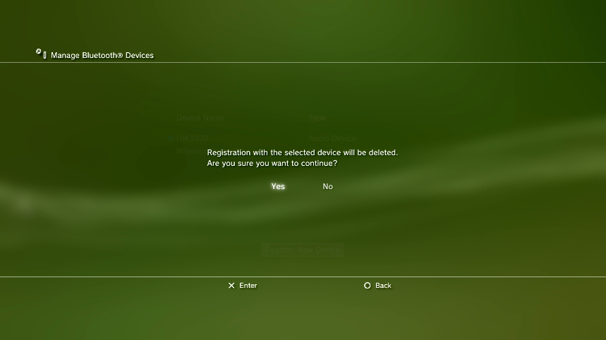 Registration with the selected device will be deleted. Are you sure you want to continue? Screenshot.