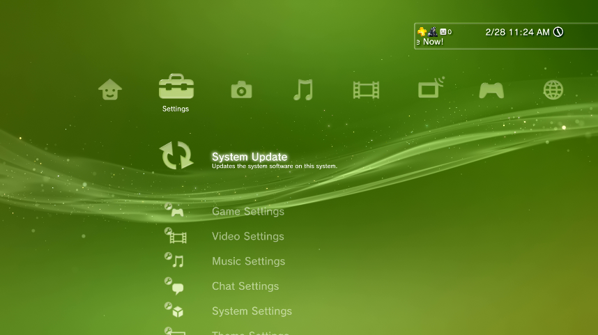 PS3 main menu. Screenshot.