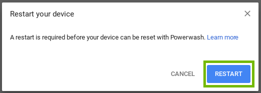 screenshot of restart prompt with restart button highlighted