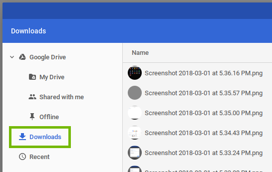file browser with downloads highlighted