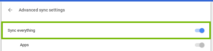 screenshot of sync with sync everything highlighted