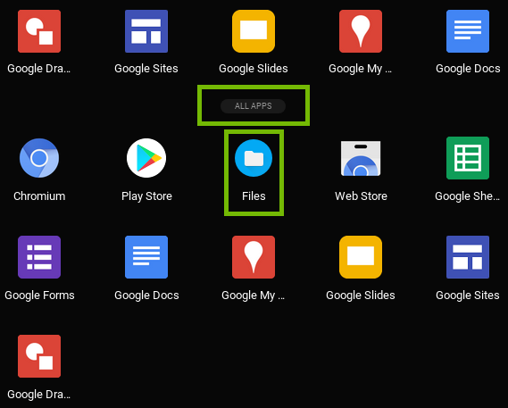 Apps list with all apps and files highlighted