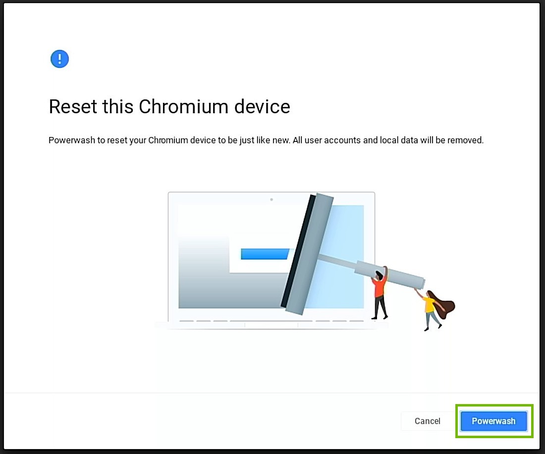 screenshot of of reset prompt with powerwash button highlighted