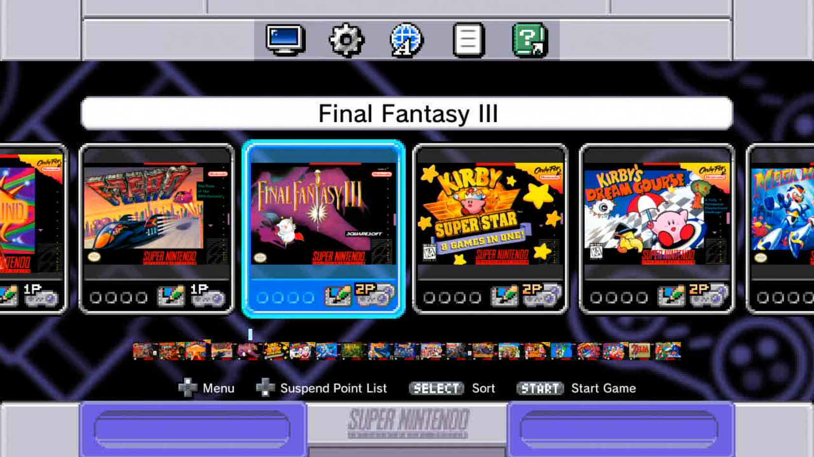 Screenshot of the Super Nintendo Classic Edition's home screen.