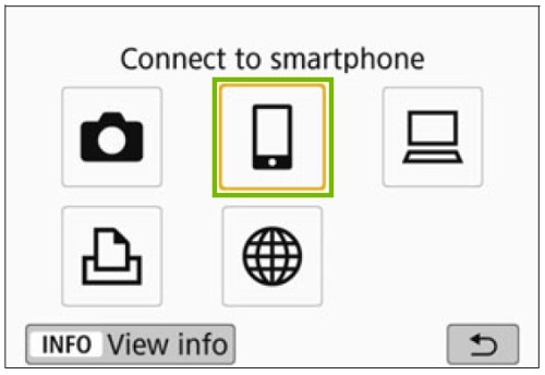 Camera Screen with Connect to smartphone highlighted