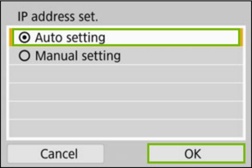 Camera Screen with Auto Setting highlighted