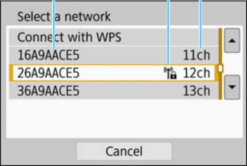 Camer Screen with Wi-Fi network selected