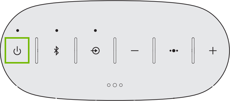 Diagram of top of speaker with power button highlighted