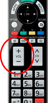 Image of a television remote control's volume up and down buttons