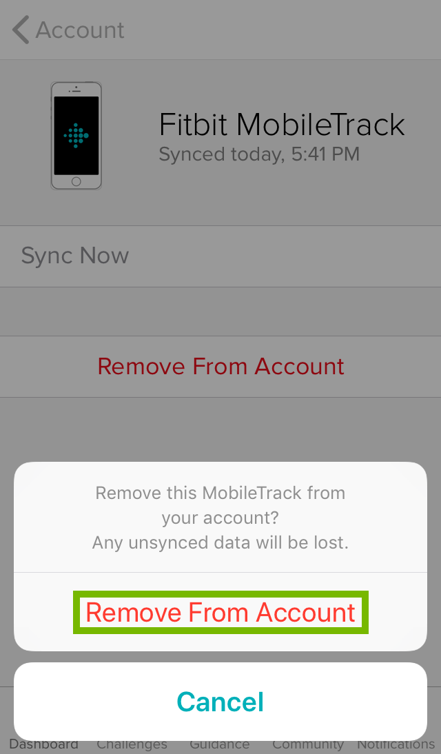 conformation dialog bow with remove from account highlighted