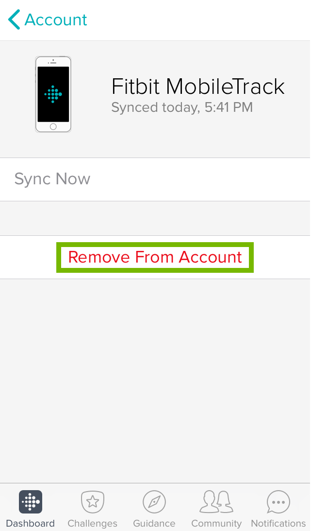 tracker page with remove from account highlighted