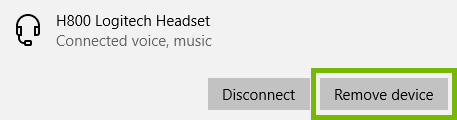 Bluetooth Device with Remove Device highlighted