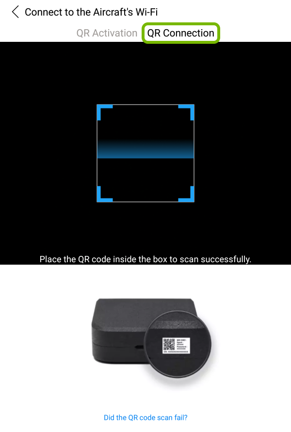 QR Connection highlighted in QR code scanner.