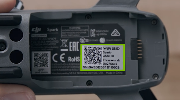 Sticker highlighted inside drone's battery compartment.