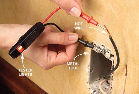 Testing junction box with circuit tester.