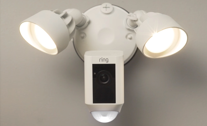 Ring Cam with floodlights and status light on.