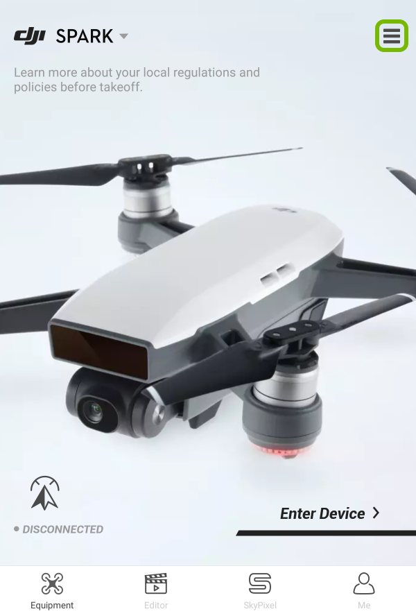 Menu icon highlighted in mobile app.