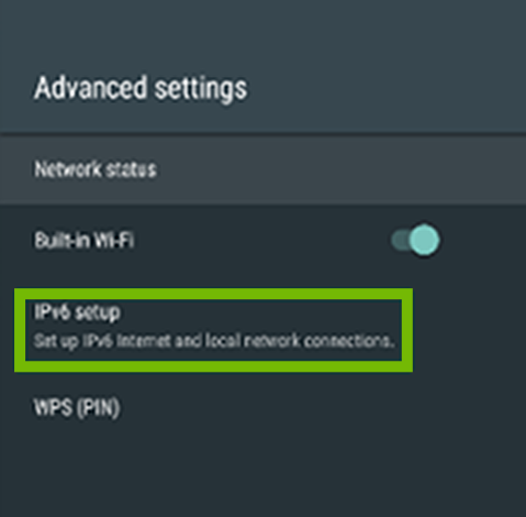 Advanced settings with IPv6 setup highlighted.