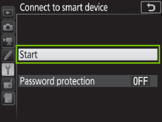 Connect to smart device with Start highlighted.