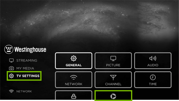 TV screen with highlighted options