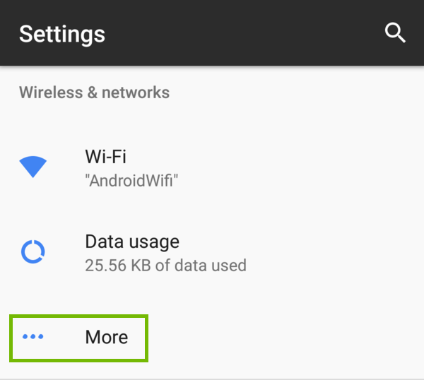 Settings with More highlighted.