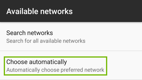 Available networks with Choose automatically highlighted.