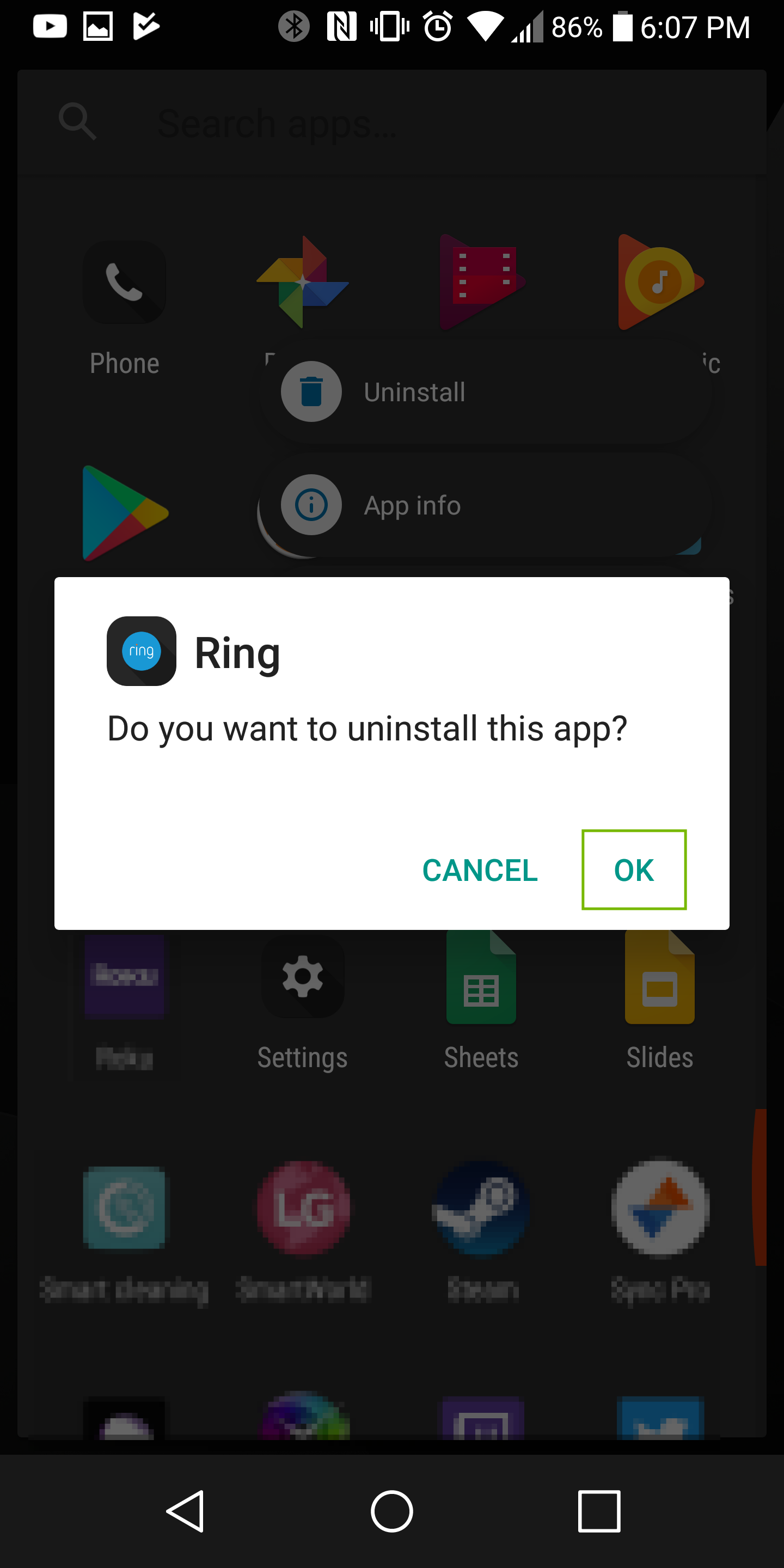 Uninstall confirmation
