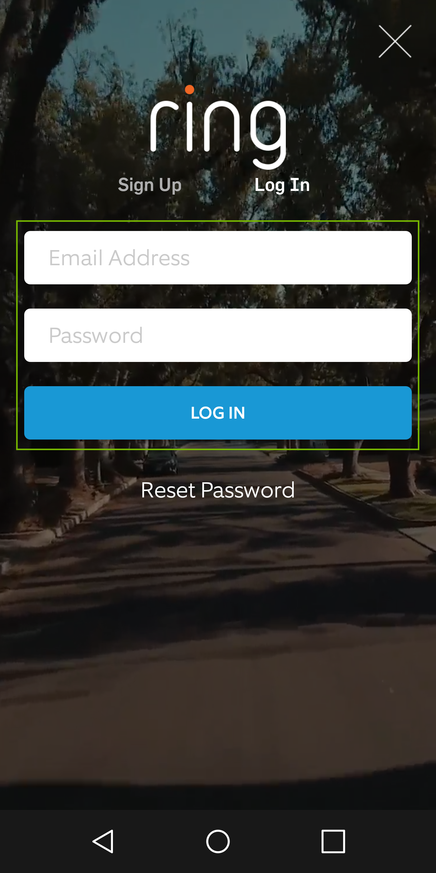 Mobile app login screen