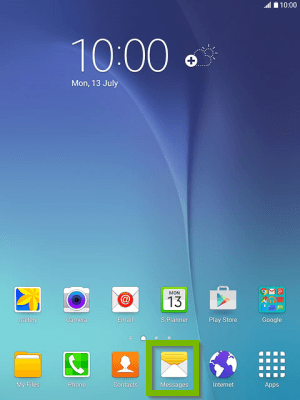 Android home screen with Messages selected. Screenshot.