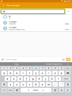 Filling in the contact in a new message. Screenshot.