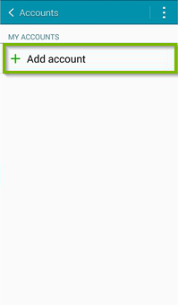 Accounts screen with Add account selected. Screenshot.