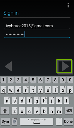 Google account credentials screen. Screenshot.