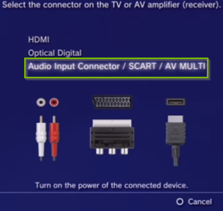 Connection type with selection highlighted