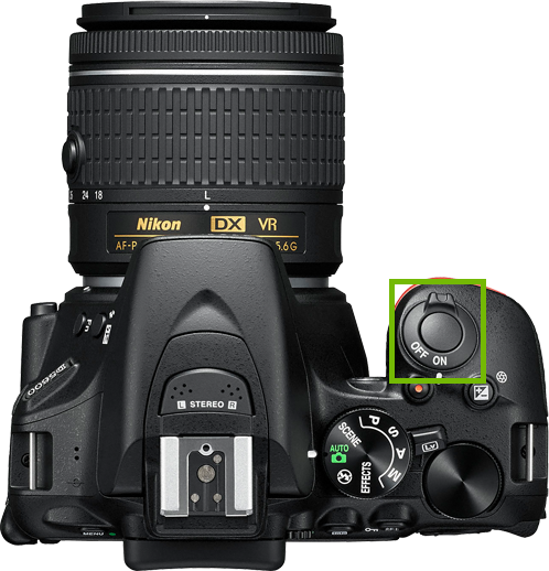 Top of camera with on off switch highlighted.