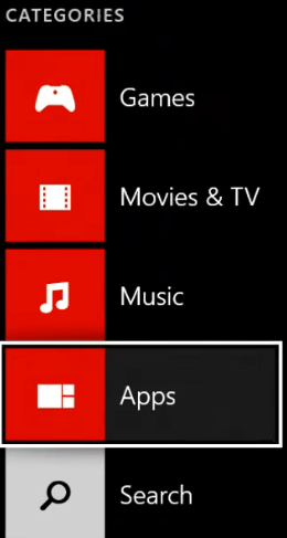 Categories with Apps selected. Screenshot.