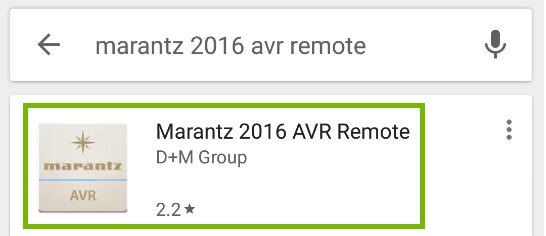 Search results with Marantz AVR Remote highlighted