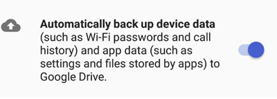 Android menu showing auto backup as on