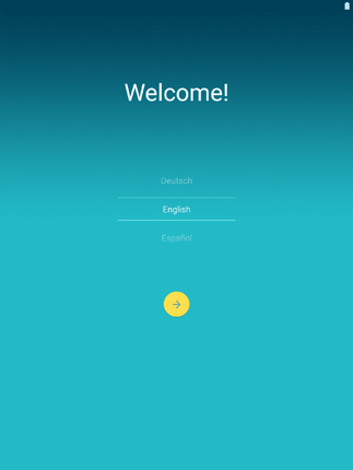 Android welcome screen with english selected