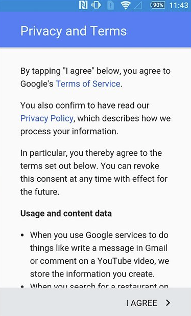 Google account EULA