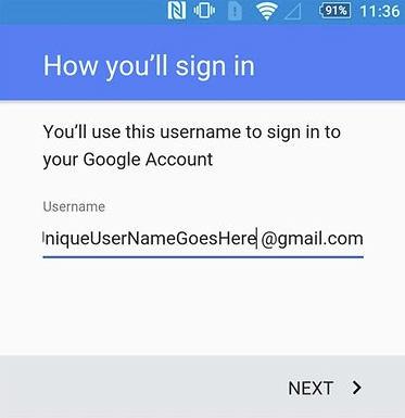 Google account username selection