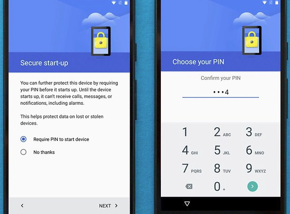 Google account setup to secure your phone with a pin