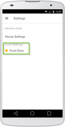 August Home app menu with Lock Settings for Front Door highlighted
