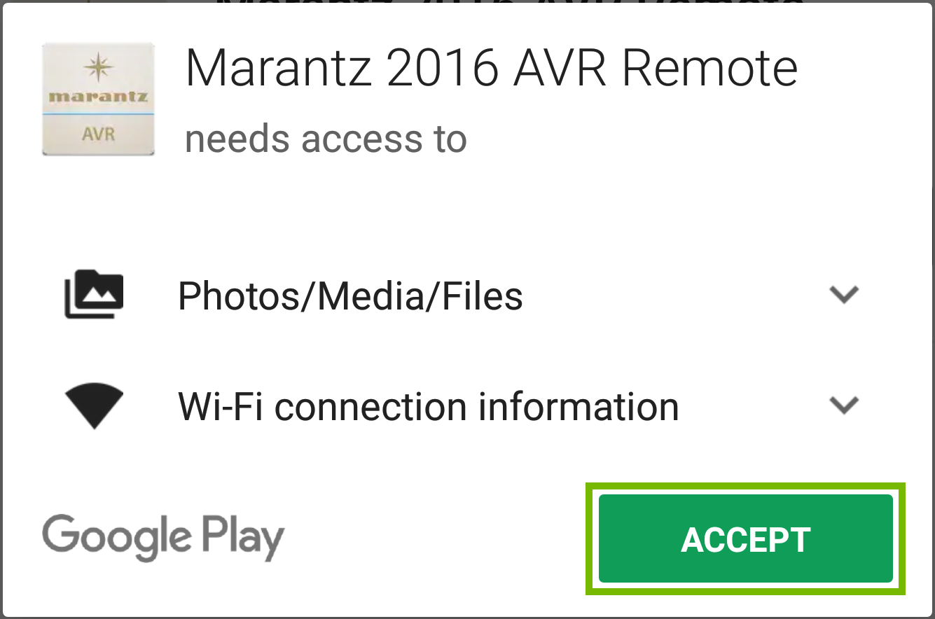 App Permissions with the Accept button highlighted