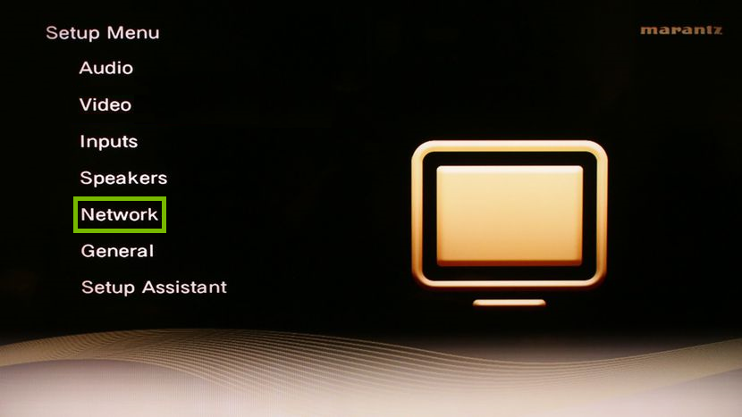 Setup menu with Network highlighted