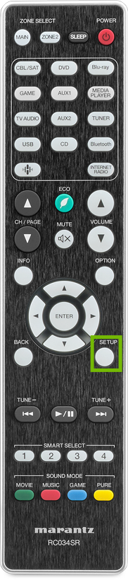 Remote with Setup button highlighted