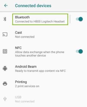Connected Devices settings page with Bluetooth highlighted